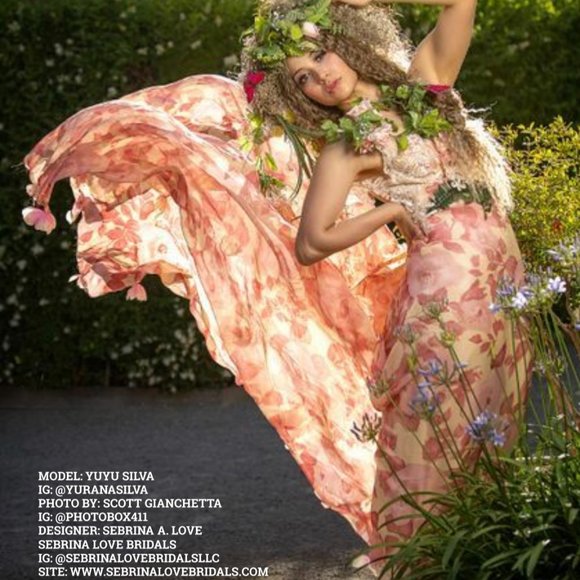 Sample Gown Only-ADRIENNE Pink Ivory Silk Chiffon Lace Wedding Gown - Picture 6 of 15